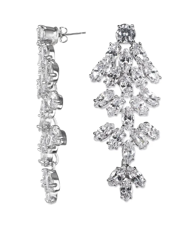 Hoop earrings with luxe velvet finishes for a rich and luxurious touch-Four Tier Marquise Cubic Zirconia Post Earrings