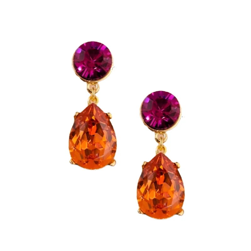 Hoop earrings with rhinestone-studded rims for a glamorous touch-Fuchsia & Padparadscha Stone Teardrop Pierced Earring