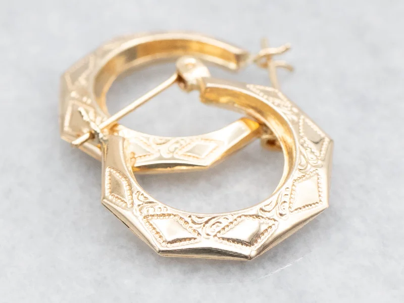 Best hoop earrings with twisted rope designs for a nautical-inspired style-Geometric Etched Patterned Hoop Earrings