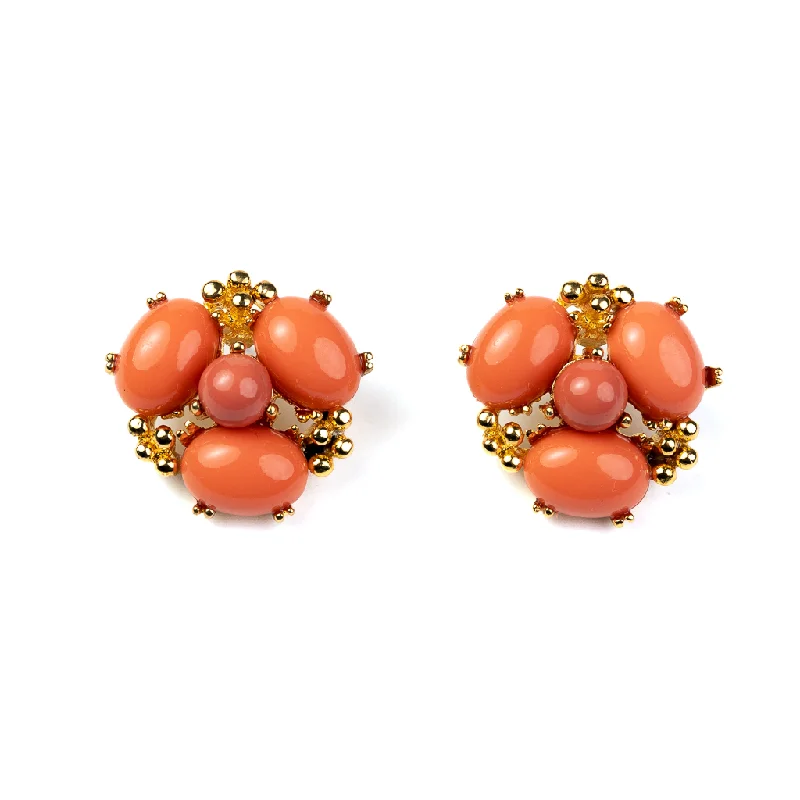 Best hoop earrings with geometric shapes for a modern and artistic appeal-Coral Cabochon Cluster Earrings