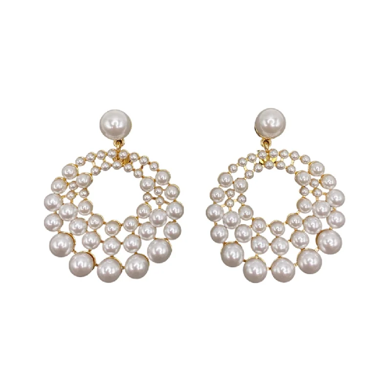 Best hoop earrings with Swarovski crystals for added sparkle and luxury-Gold and White Pearl Cluster Circle Earrings