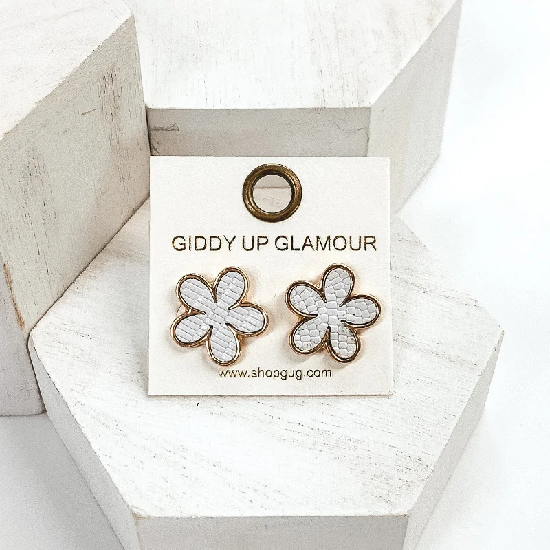 Small hoop earrings for a delicate and understated everyday wear-Gold Flower Studs in White