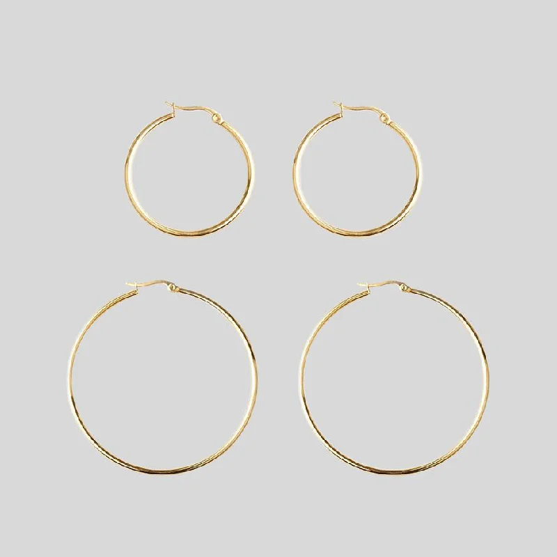 Best hoop earrings with satin ribbons for a soft, feminine appearance-Gold Hoop Earrings - Set of 2