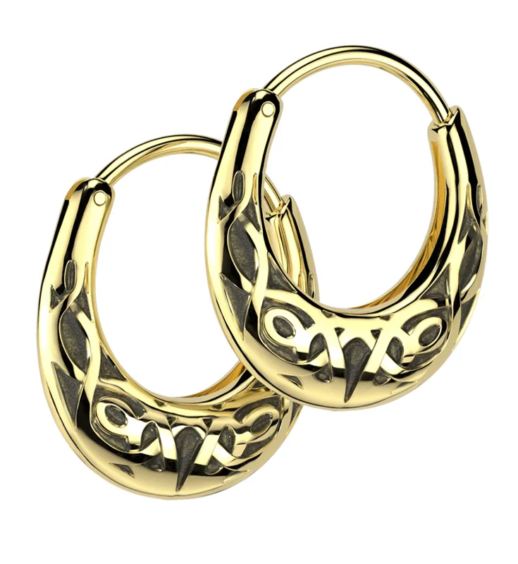 Best hoop earrings with sparkling cubic zirconia for a brilliant, budget-friendly effect-Gold PVD Celtic Knot Hoop Stainless Steel Hinged Earrings