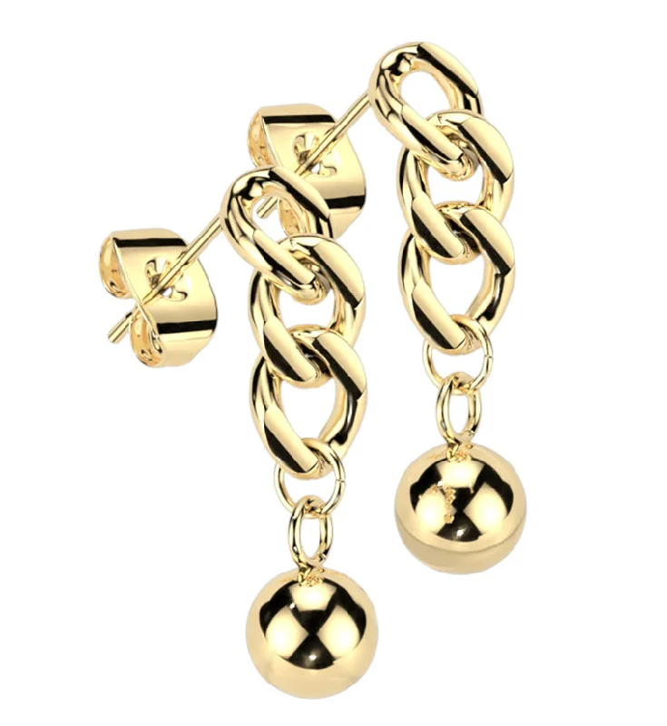 Best hoop earrings with lever-back closures for secure and easy wear-Gold PVD Chain Link Ball Stainless Steel Earrings