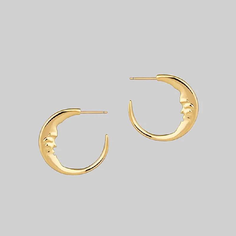 Hoop earrings with tortoiseshell designs for a chic and classic style-GOOD NIGHT. Man in the Moon Crescent Earrings - Gold