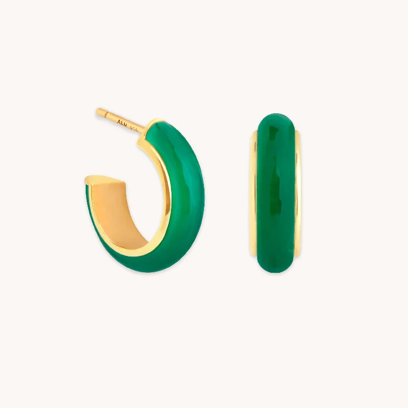 Hoop earrings with artistic filigree designs for an intricate, delicate finish-Green Onyx Carved Stone Hoops in Gold