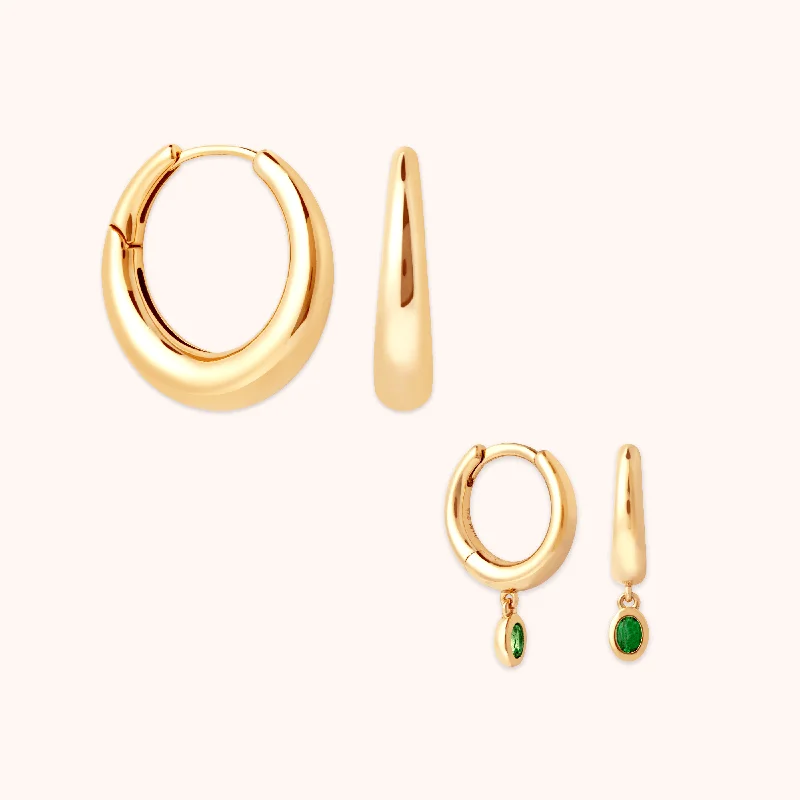 Stylish hoop earrings with diamond accents for an elegant and sparkling effect-Green Topaz Gift Set in Gold