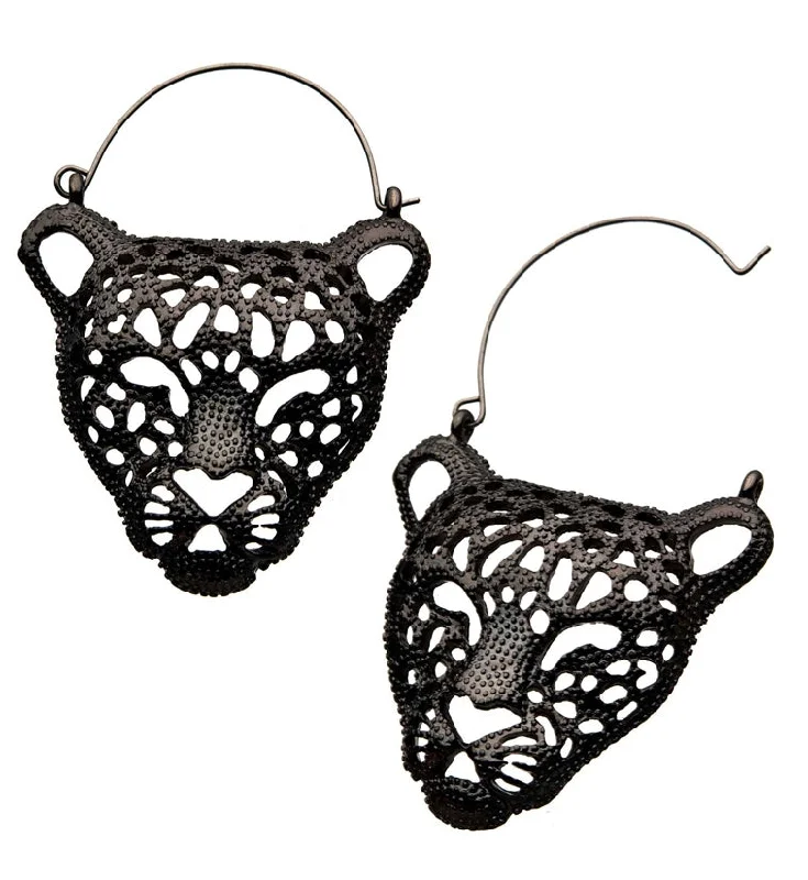 Best hoop earrings with rose gold for a romantic and warm aesthetic-Gunmetal Panther Plug Hoops