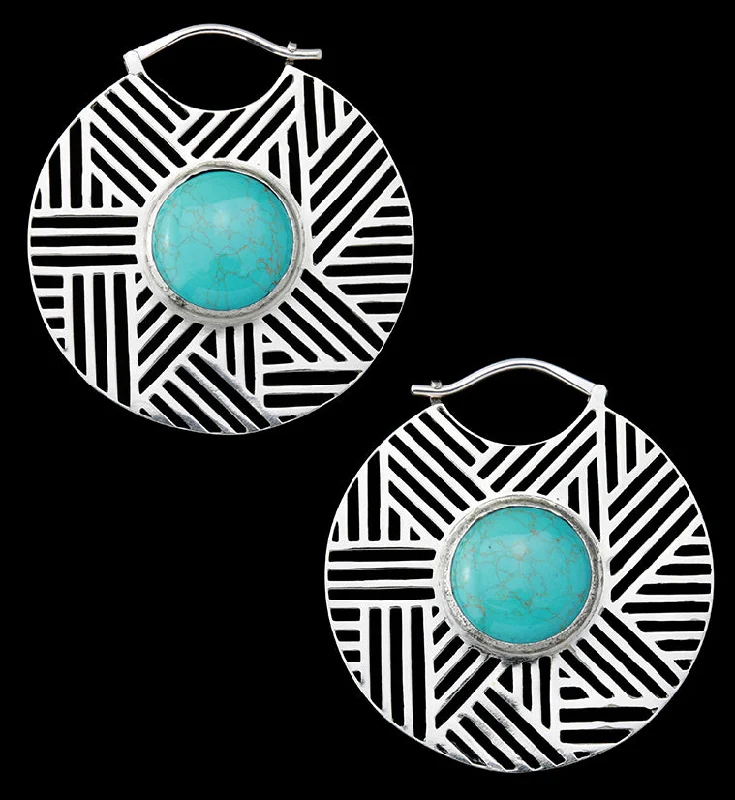 Best hoop earrings with vintage-style detailing for a nostalgic and timeless look-Haphazard Howlite Turquoise Stone White Brass Ear Weights