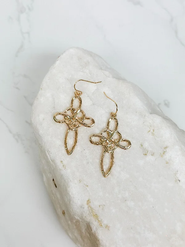 Hoop earrings with pearl accents for a chic and classic style-Heart Cross Dangle Earrings - Gold