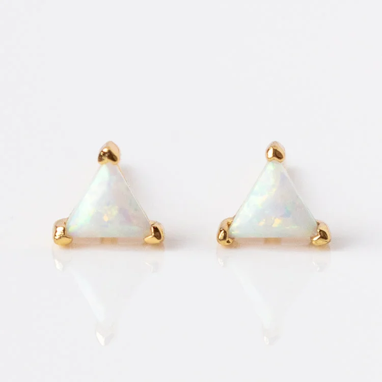 Best hoop earrings with butterfly motifs for a playful and whimsical appearance-Iridescent Opal Triangle Studs