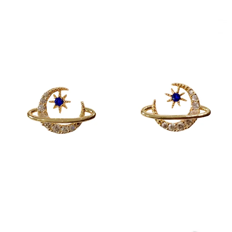 Hoop earrings with cut-out designs for a creative and lightweight effect-Kerry Sapphire Starburst SaturnStuds