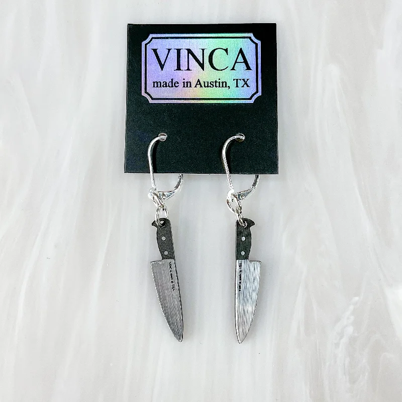 Hoop earrings with circle designs for a classic and timeless shape-Tiny 1” Chef's Knife Dangle Earrings