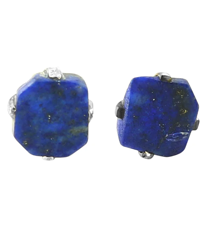 Hoop earrings with braided patterns for a detailed and textured finish-Lapis Lazuli Stone Prong Set Sterling Silver Earrings