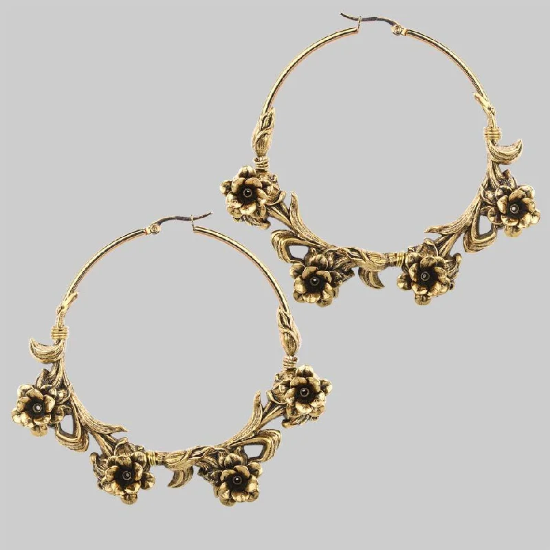 Hoop earrings with textured finishes for a vintage and classic style-LAVISH. Wild Rose Hoop Earrings - Gold