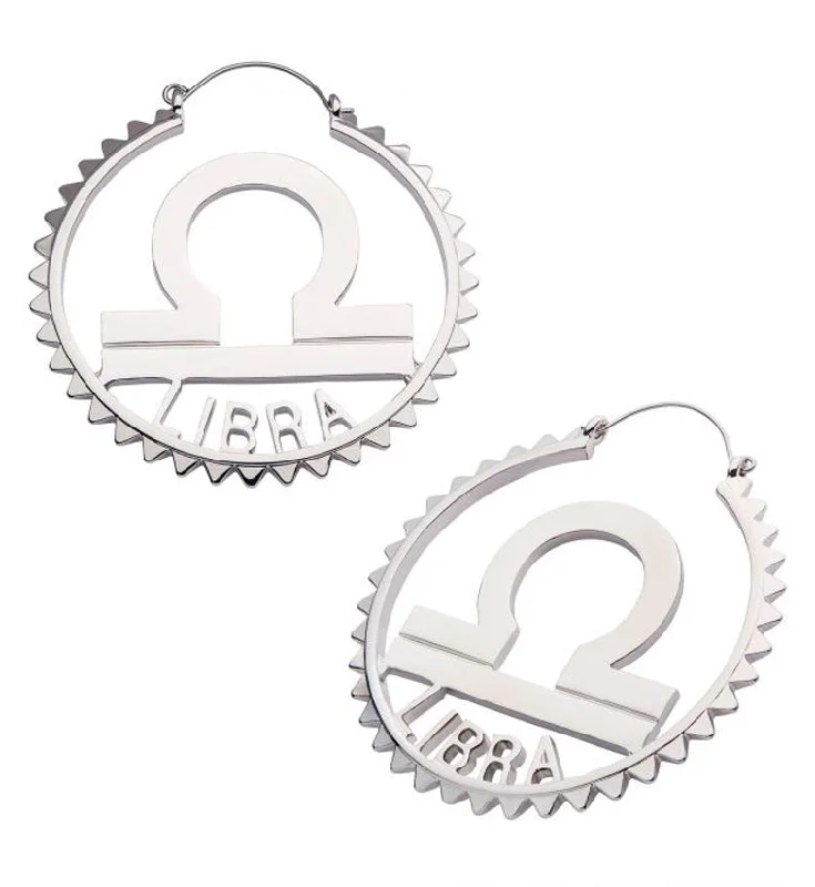 Best hoop earrings with vintage coins for a retro, antique-inspired style-Libra Sign Plug Hoops