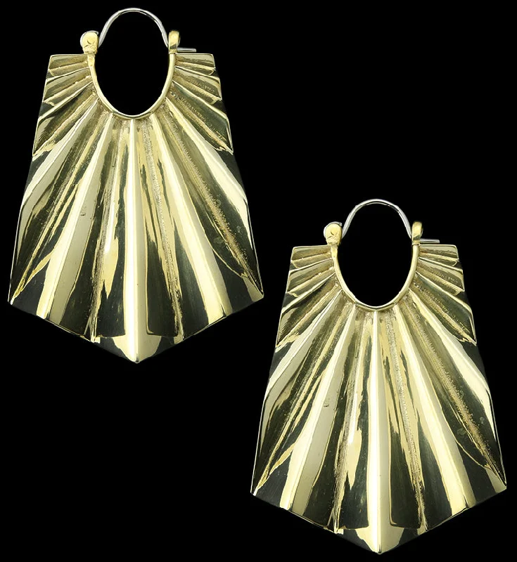 Best hoop earrings with tribal designs for a cultural and exotic aesthetic-Long Rays Brass Titanium Hangers / Earrings