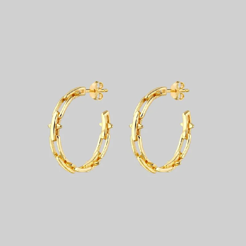 Hoop earrings with polished silver finish for a shiny, modern appeal-LUCIA. Spiked Chain Hoop Earrings - Gold