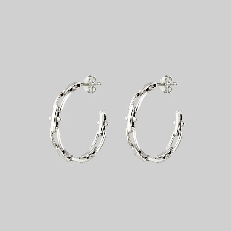 Best hoop earrings with stacked layers for a dimensional and bold look-LUCIA. Spiked Chain Hoop Earrings - Silver