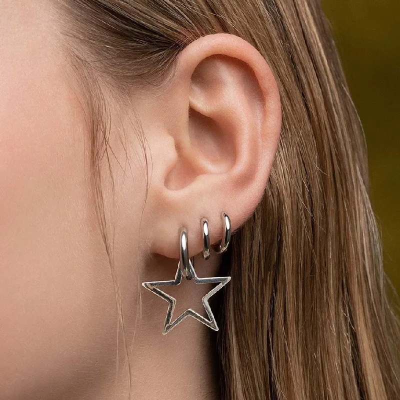 Best hoop earrings with hammered gold for a rustic yet elegant look-MAISIE. Star Hoop Earrings - Silver