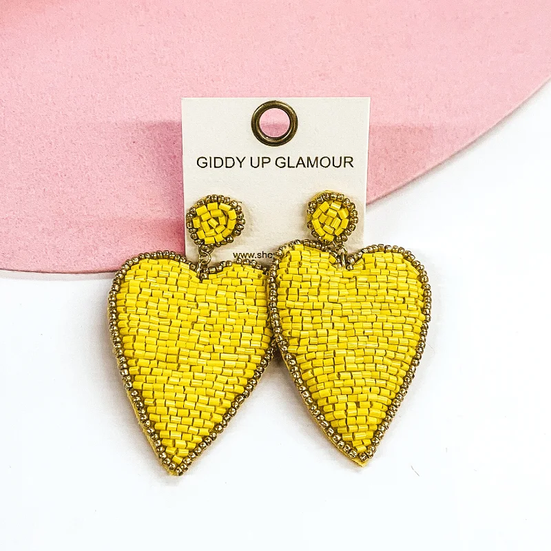 Hoop earrings with spiral designs for a dynamic and fluid look-Mending Hearts Beaded Earrings in Yellow