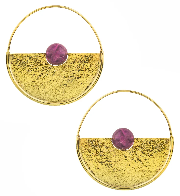 Stylish hoop earrings with diamond accents for an elegant and sparkling effect-Meridian Amethyst Sphere Brass Earrings - Hangers