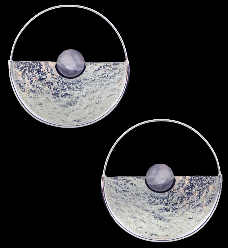 Hoop earrings with resin accents for a bold and colorful design-Meridian Amethyst Sphere White Brass Earrings - Hangers