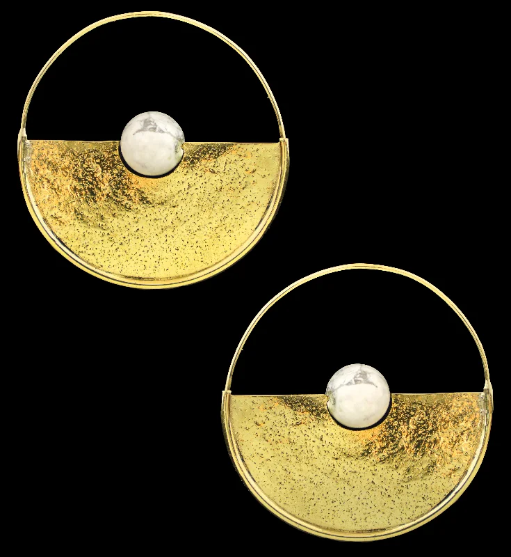 Hoop earrings with circle designs for a classic and timeless shape-Meridian Howlite Sphere Brass Earrings - Hangers