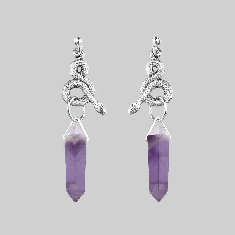 Hoop earrings with textured gold for a refined and sophisticated aesthetic-MERTLE. Snake Wrap Amethyst Earrings