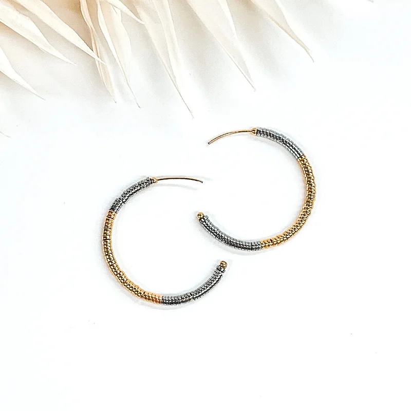 Hoop earrings with a chunky design for a bold and trendy statement-Metal Disk Beaded Hoop Earrings in Gold/Silver