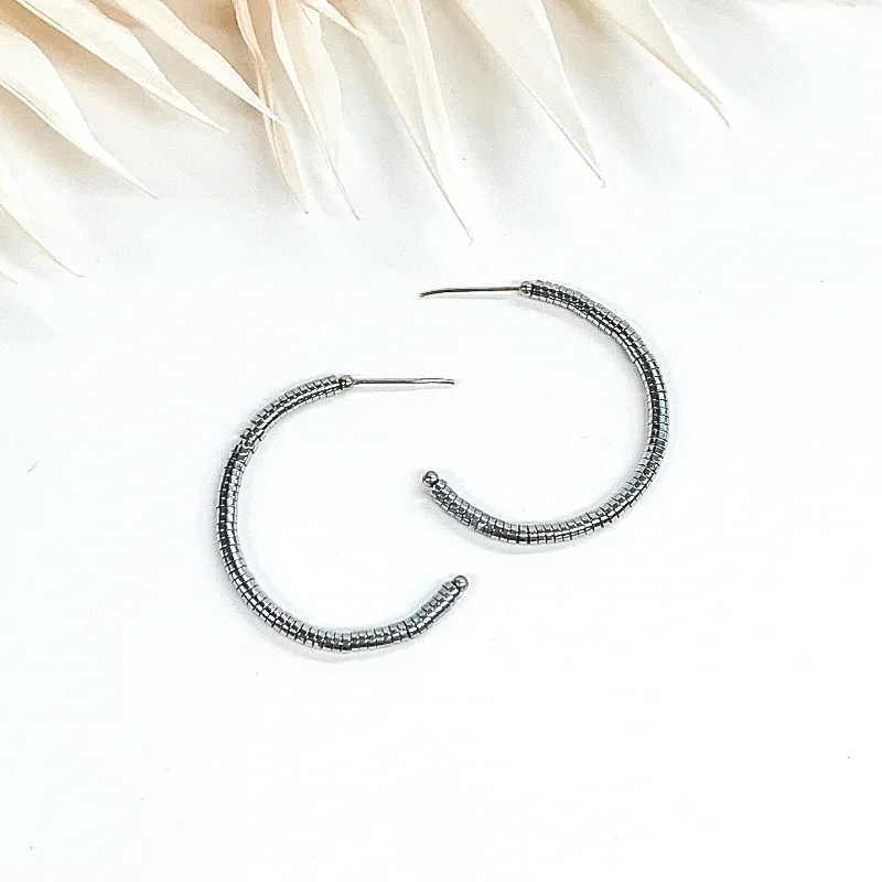 Best hoop earrings with gold-plated finishes for an affordable luxury vibe-Metal Disk Beaded Hoop Earrings in Silver