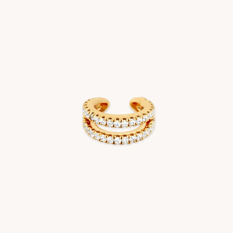 Small hoop earrings for a delicate and understated everyday wear-Mini Illusion Crystal Ear Cuff in Gold