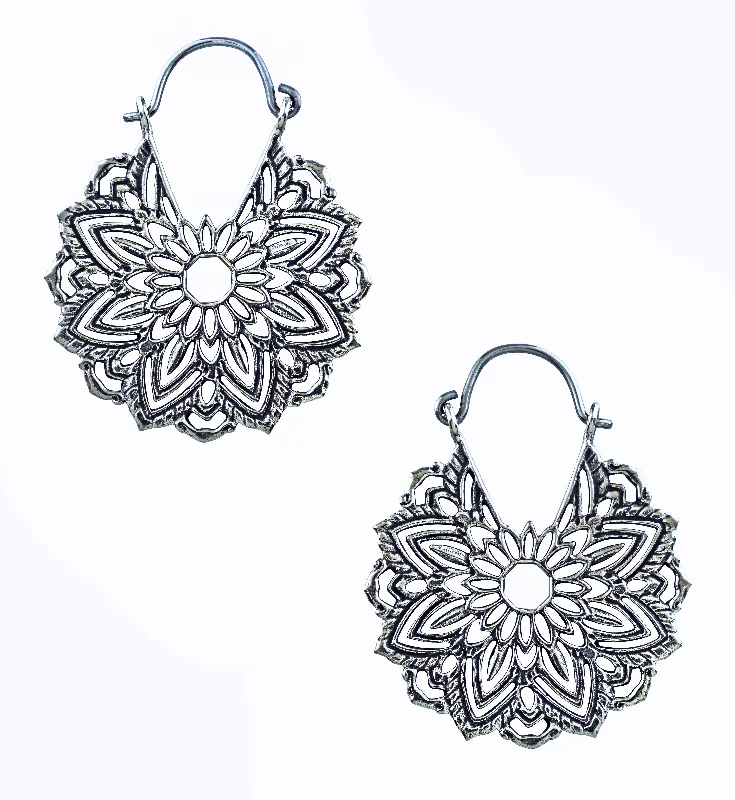 Hoop earrings with twisted metal designs for a dynamic and modern style-Mini Mandala White Brass Plug Hoops / Earrings