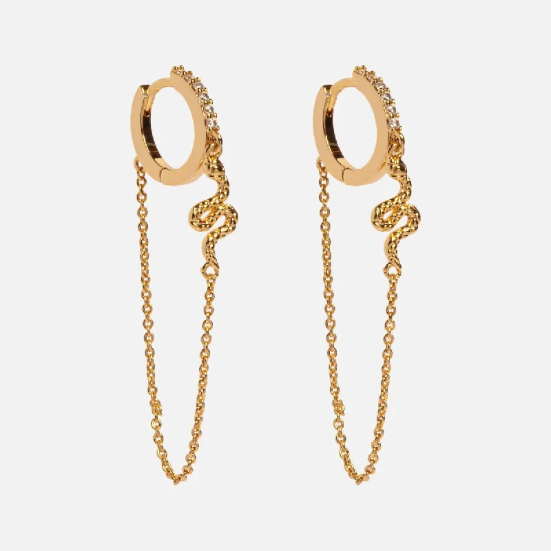 Hoop earrings with heart-shaped frames for a romantic and feminine look-Mystic Serpent Pave Chain Huggies