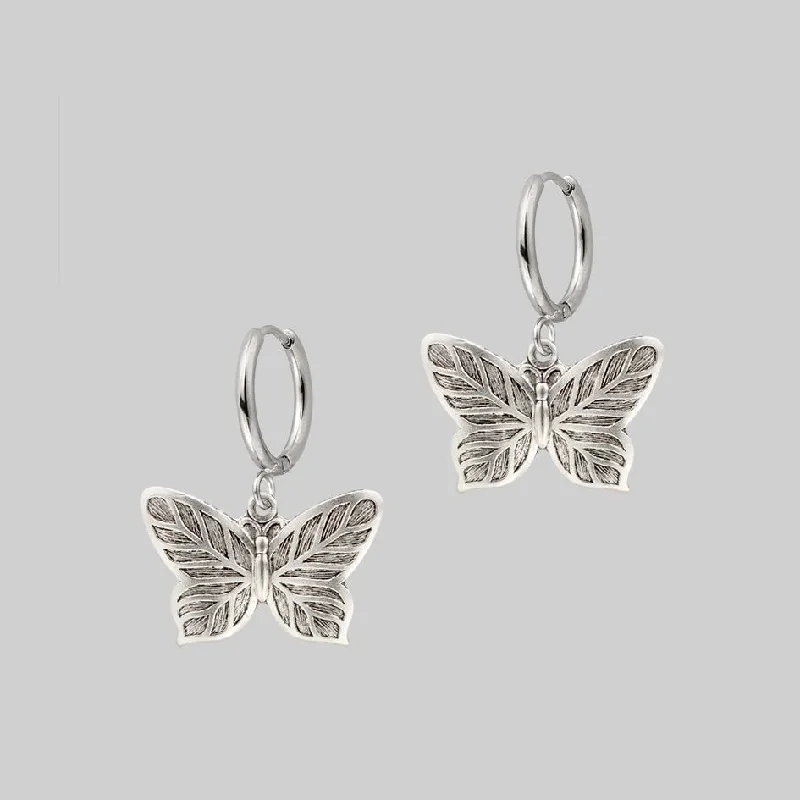 Best hoop earrings with baroque pearls for a luxurious and elegant vibe-NEW DAWN. Butterfly Hoop Earrings - Silver