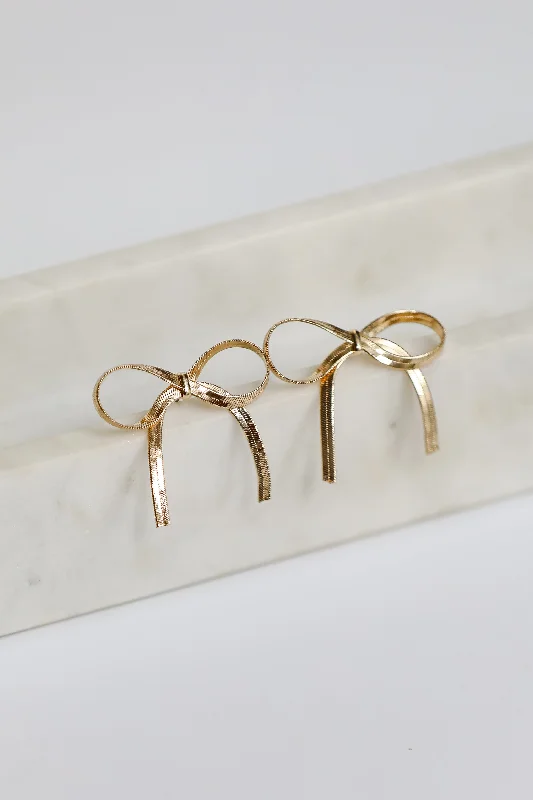 Hoop earrings with hearts for a sweet and romantic gesture-Nina Gold Bow Earrings