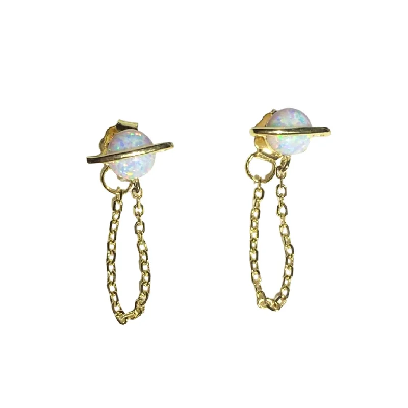 Best hoop earrings with infinity designs for a timeless and meaningful symbol-Opaline Saturn Chain White Opal Earrings