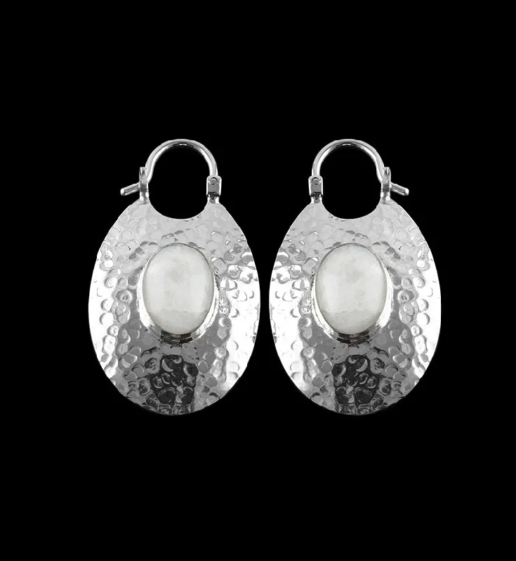 Best hoop earrings with satin ribbons for a soft, feminine appearance-Oviform Hammered Silver Moonstone Hangers - Earrings