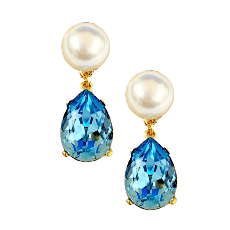 Best hoop earrings with multi-colored gemstones for a vibrant and lively touch-Pearl & Aqua Teardrop Pierced Earring