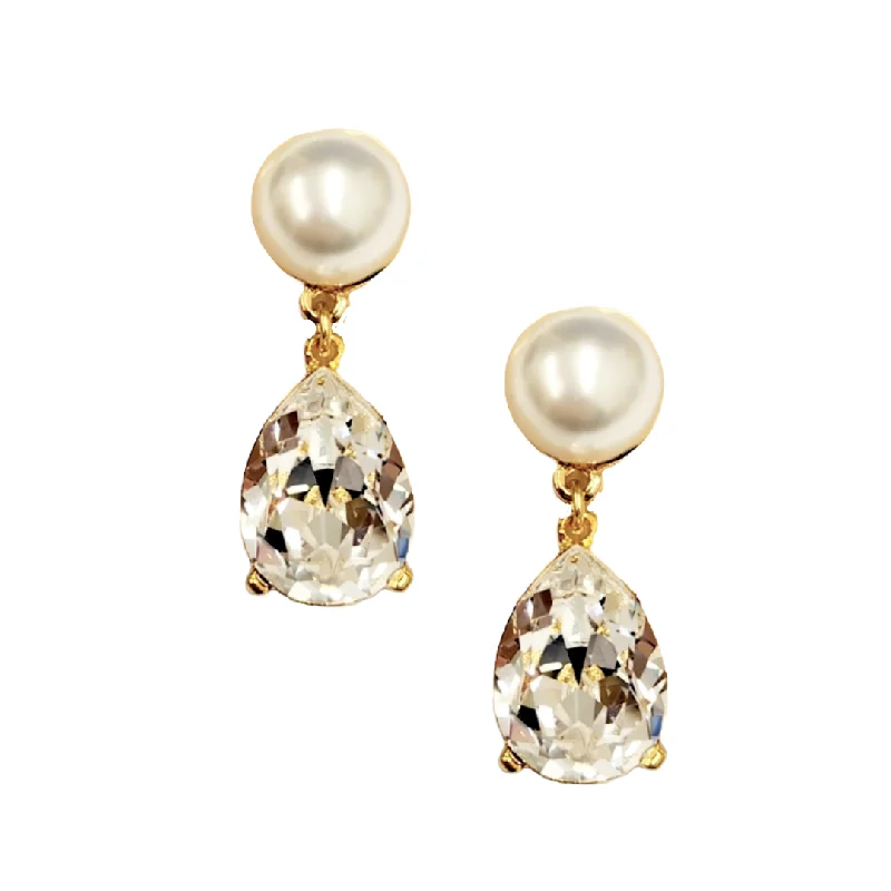 Best hoop earrings with satin ribbons for a soft, feminine appearance-Pearl & Clear Crystal Teardrop Pierced Earring