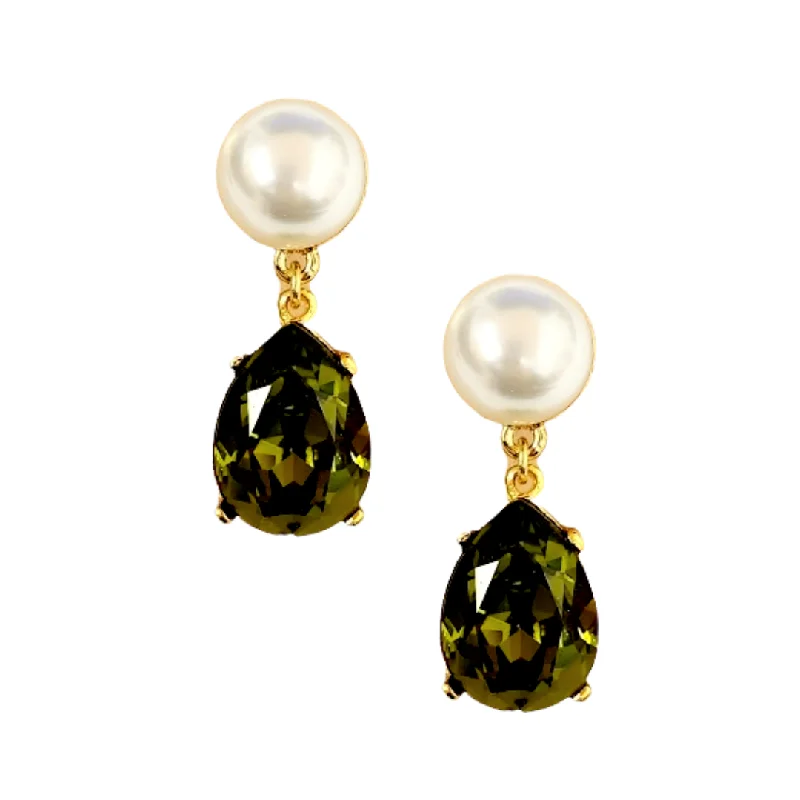 Best hoop earrings with detachable studs for a versatile and adjustable accessory-Pearl & Olivine Teardrop Pierced Earring