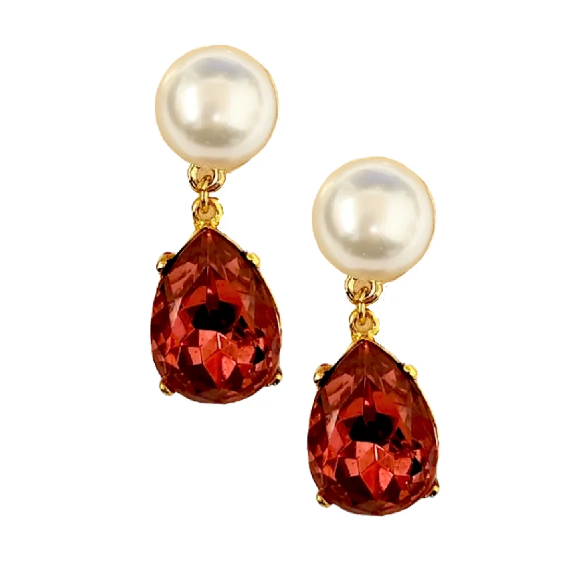 Best hoop earrings with geometric hexagon shapes for a modern, angular look-Pearl & Rose Stone Teardrop Pierced Earring