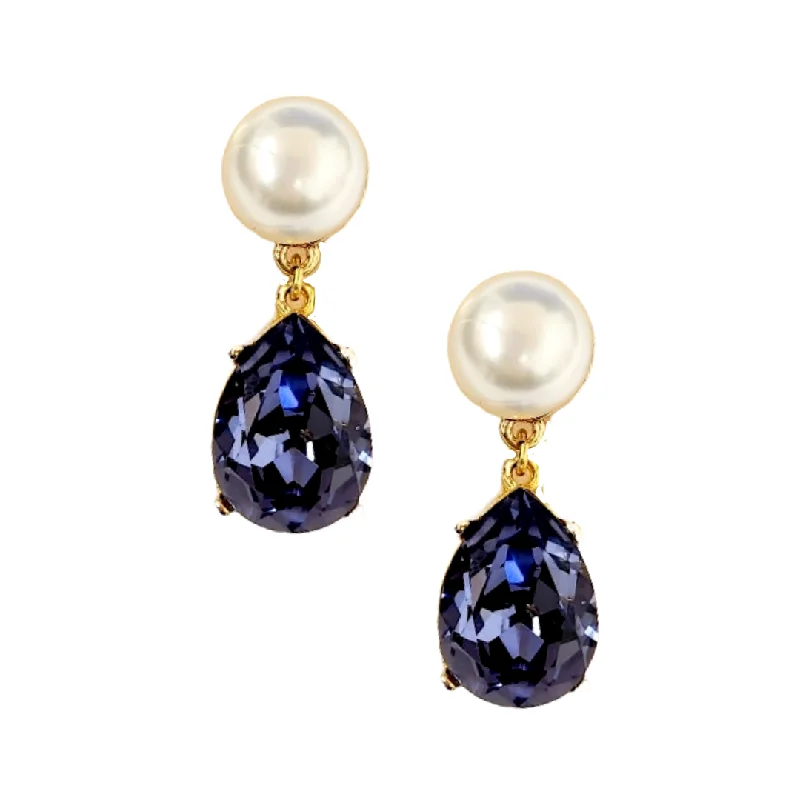 Hoop earrings with textured gold for a refined and sophisticated aesthetic-Pearl & Tanzanite Teardrop Pierced Earring