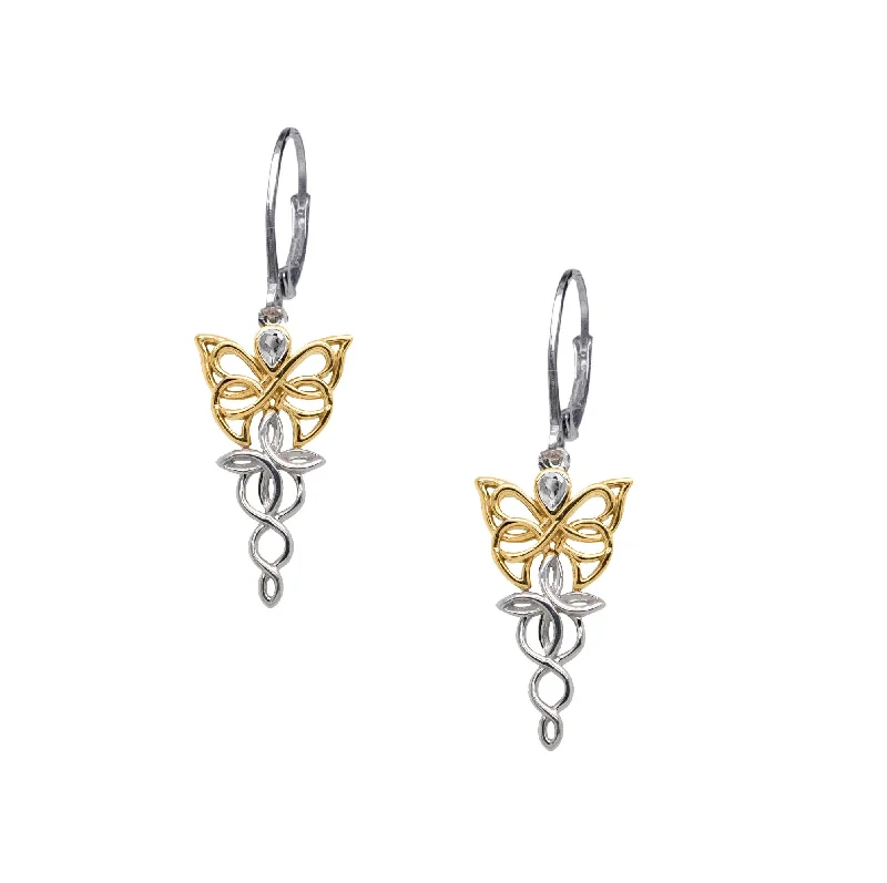 Best hoop earrings with snake-inspired designs for an edgy and fierce vibe-10k White and Yellow Gold Butterfly Earrings - Cubic Zirconia or Rhodolite