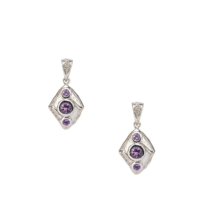 Hoop earrings with twisted metal designs for a dynamic and modern style-Silver Rocks 'n Rivers Post Earrings - Amethyst