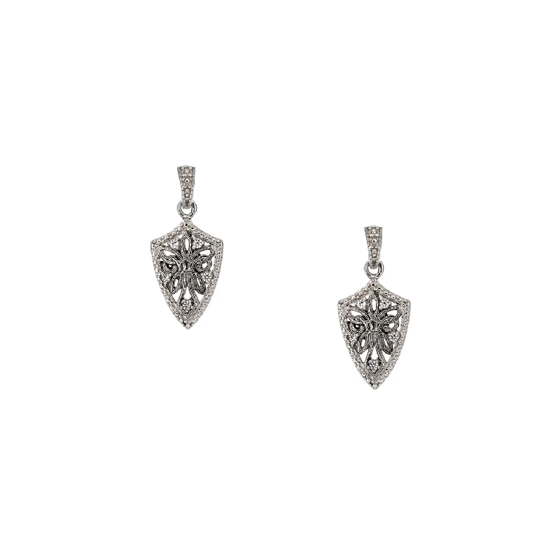 Hoop earrings with a matte black finish for a sleek, edgy vibe-Silver Guardian Angel Shield Earrings - Cubic Zirconia