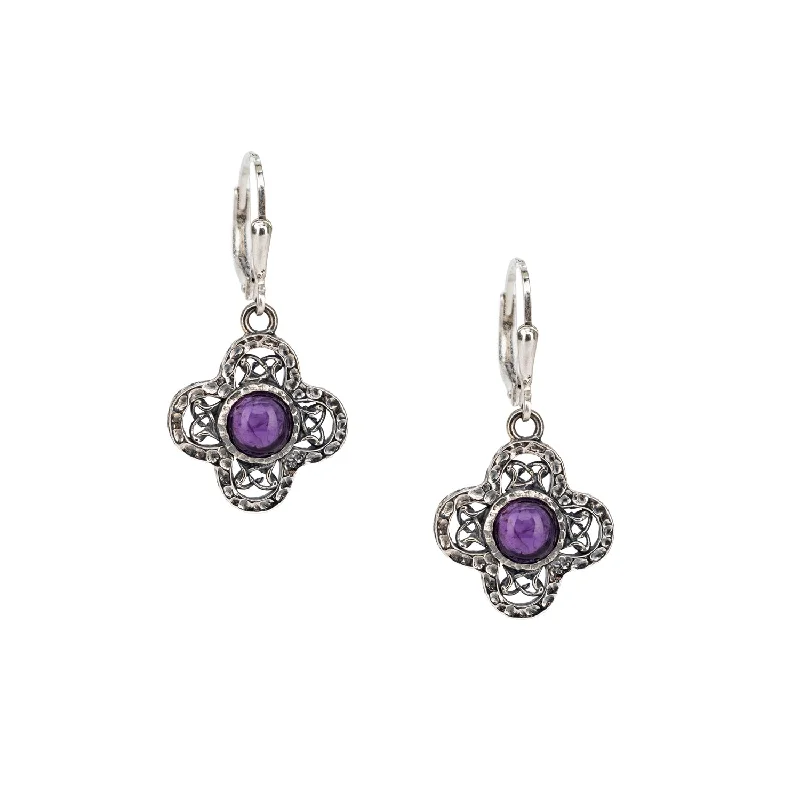 Hoop earrings with a chunky design for a bold and trendy statement-Silver Whirlpool Leverback Earrings - Amethyst