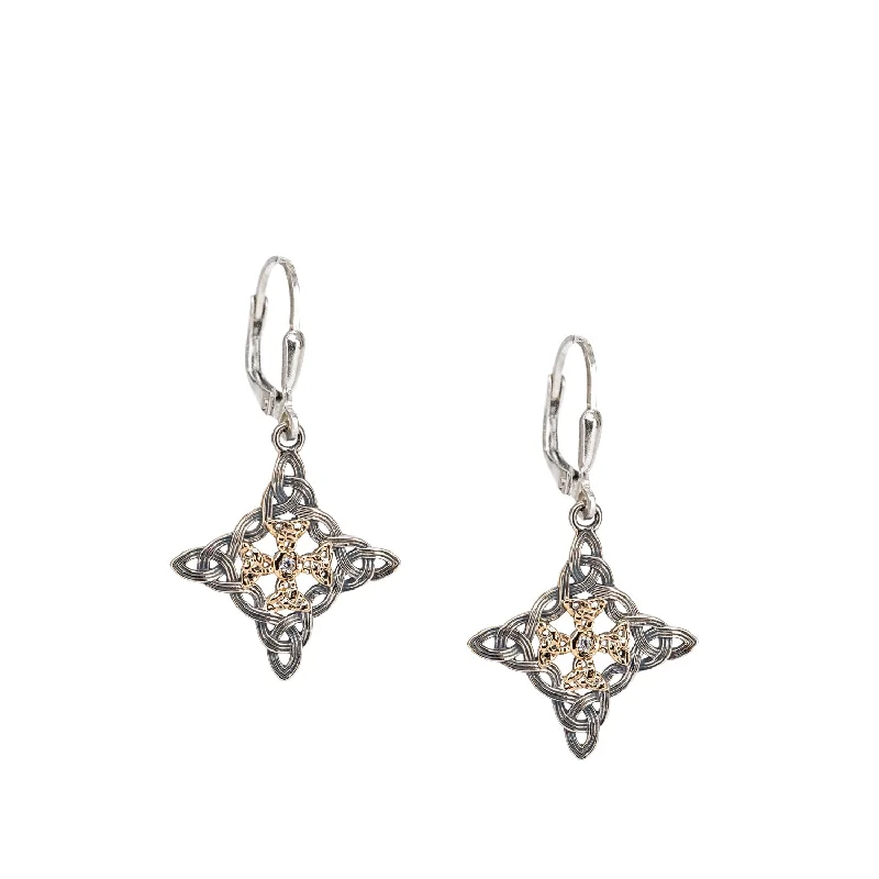 Hoop earrings with floral motifs for a feminine and nature-inspired look-Silver and 10k Gold Celestial Cross Leverback Earrings