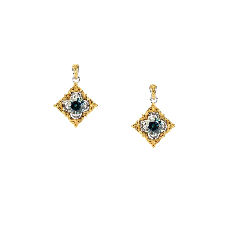 Best hoop earrings with delicate chain details for a trendy and stylish design-Silver and 10k Gold Celestial Earrings - Mystic Blue Moissanite